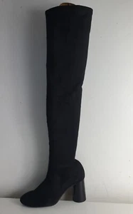 TOPSHOP DESIGNER UK 7 EU 40 WOMENS BLACK STRETCH THIGH OVER THE KNEE HEELS BOOTS - Picture 1 of 13