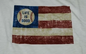 Camiseta deportiva Life is Good blanca LS vintage blanca bandera de béisbol para hombre nueva con etiquetas - Imagen 1 de 4