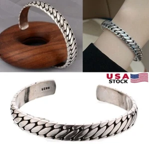 925 Silver Retro Elegant Cuff Bangle Vintage Minimalist Women Bracelet Gift US - Picture 1 of 10