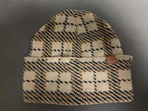 Cole Haan Brown Plaid Cuff Women's Beanie Hat Wool Blend Grandseries OS - Picture 1 of 5