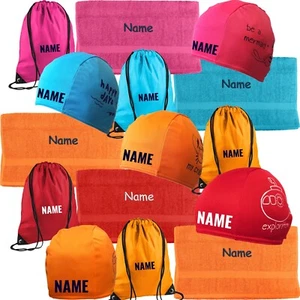 Fashy Set Kinder-Badekappe mit Namen bedruckt + Turnbeutel + Handtuch Badehaube - Bild 1 von 5