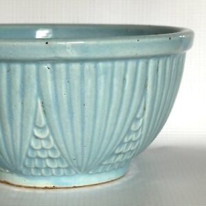 Robinson Ransbottom Pottery LT. BLUE FEATHERS BOWL / Vintage Roseville OH