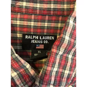 Ralph Lauren Jeans Co Men's LS Button Down Shirt Sz XL Red Tartan Plaid - Picture 1 of 4