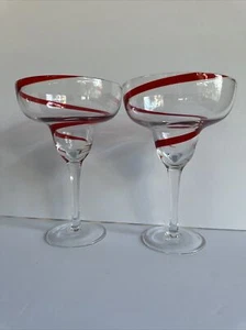 Pier 1 SWIRLINE Red Swirl Margarita Drinking Glasses 7" Set of 2 Retired - Picture 1 of 9