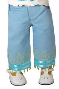 Pantalones bordados azules con borde de cuentas se adaptan a muñeca chica americana de 18 - Imagen 1 de 1