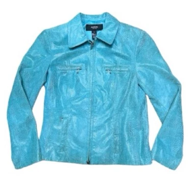 ALFANI Cuero Genuino Cuello Estampado Serpiente Turquesa Talla P Foto 1 de 4