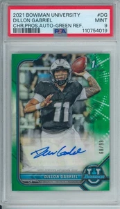 2021 Bowman Chrome U Dillon Gabriel RC 1° VERDE REF AUTO PSA 9 68/99 Marrone - Foto 1 di 2