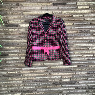 Blazer Silkland Vintage Rosa Preto Xadrez Mescla de Seda com Laço Tamanho Grande - Imagem 1 de 4