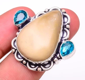 Natürlicher Mookait & Blautopas Edelstein versilbert Schmuck Ring Gr.9 S194 - Bild 1 von 4