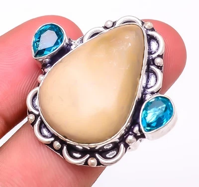 Natural Mookaite & Blue Topaz Gemstone Silver Plated Jewelry Ring s.9 S194 - Image 1 of 4