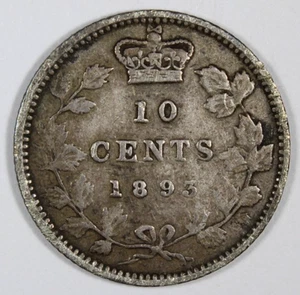 1893 Flat Top 3 10 Cent Canada Fine Plus 500,000 Mintage KM 3 Free Shipping - Picture 1 of 3
