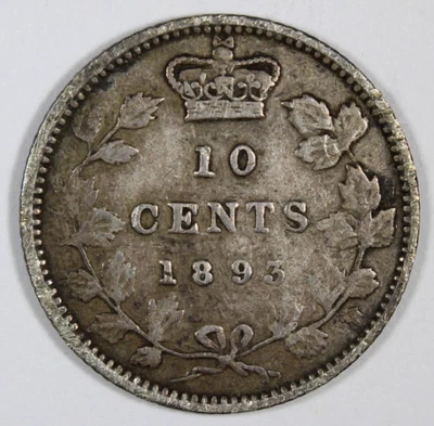 1893 Flat Top 3 10 Cent Canada Fine Plus 500,000 Mintage KM 3 Free Shipping - Image 1 of 3