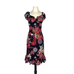 Vestido Vintage Años 90 Y2K Floral Paisley Negro Rojo M - Imagen 1 de 6