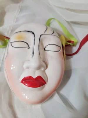 Vintage 80’s Price Ceramic Mardi Gras Mask Taiwan Wall Art Japanese style 7" - Image 1 of 4