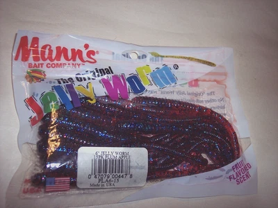 Manns Jelly Worm 6" Plum Apple Rare Color Discontinued Bass Fishing Lure 15 Pack - Image 1 of 4
