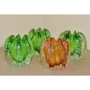 Tozai Hand Blown Murano Bubbles Green Glass Orb Vases - Set of 4 - Picture 1 of 8