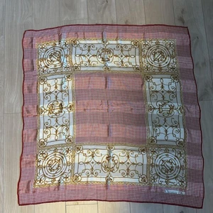 Sciarpa di seta Christian Dior rossa e oro pied de poule vintage usata - Foto 1 di 5