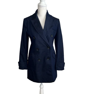 Abrigo Banana Republic Azul Denim Doble Pecho Pequeño Primavera Clásico Chaquetón Foto 1 de 4
