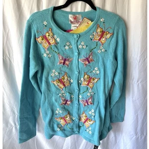 Y2k Whimsy Quacker Factory Cardigan Butterfly Embroidered Embellished NWT - Picture 1 of 7
