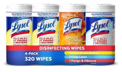 BRANDED Lysol Disinfecting Wipes, Household Essentials, 80 Count, Pack of 4