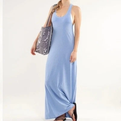Maxi Vestido Lululemon Heatwave Rayas Blanco Porcelana Azul Talla 6 Foto 1 de 4