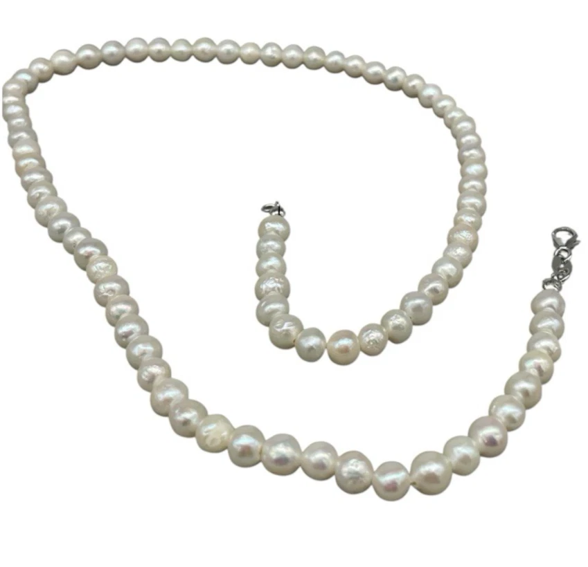 Collana Girocollo di perle coltivate di acqua dolce rotonde Argento 925 rodiato - Immagine 1 di 4