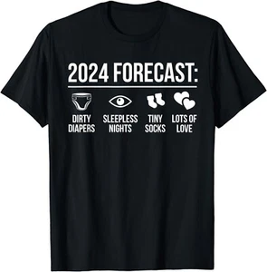 Funny New Dad Mom 2024 Shirt Baby Arrival Forecast Exepting Unisex T-Shirt - Picture 1 of 3