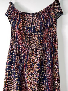 MACY'S Trixxi Maxi Dress Blue Floral Strapless Boho Summer Sz S Elastic Waist - Picture 1 of 5