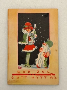 Vintage Christmas Postcard Sweden God Jul och gott nytt år Svensk Tillverkning - Picture 1 of 3