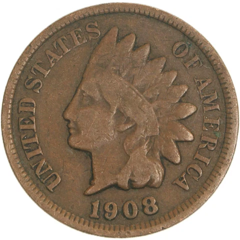 1908 (P) Indian Head Cent Very Good Penny VG Cover