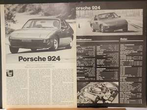 1976 Porsche 924 SOHC 4-seitiger Straßenprüfartikel Printanzeige mit Spezifikationen - Bild 1 von 1