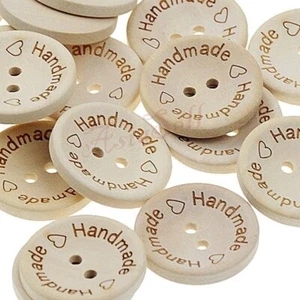10x 2-Holes Handmade with Love Round Wooden Buttons Button Handmade Clothes - Picture 1 of 20