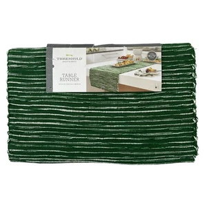 NWT Christmas Holiday Table Runner Hunter Green Metallic Thread 14" X 72" - Picture 1 of 8