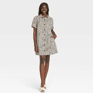 Who What Wear Shadow Leopard Shirt Dress-Size XS-Pocket-Animal Print-100% Cotton - Picture 1 of 8