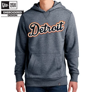 Detroit Baseball Script Sewn Navy New Era French Terry Hoodie - Tigers MLB Base - Picture 1 of 4