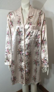 Rosas Closet Medium Nightgown Pink Floral Satin Button Front Quilted Accent - Picture 1 of 8