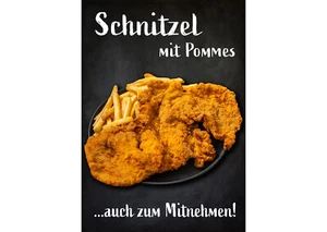 Aufkleber / Plakat / Poster - Imbissplakat SCHNITZEL POMMES BG1 versch. Formate - Bild 1 von 6