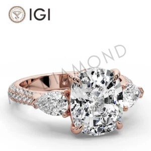 IGI 6.2 CT F VS2 Cushion Cut Lab Grown Diamond Engagement Ring 14k Rose Gold - Picture 1 of 11