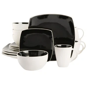 Gibson Soho Lounge White Square 16-Piece Dinnerware Set - Black - Picture 1 of 5