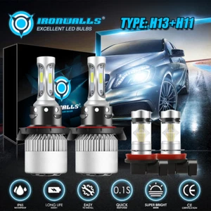 3-sides H13 9008 LED Headlight High/Low & H11 H8 Fog Light Bulbs Combo Kit 6000K - Picture 1 of 12