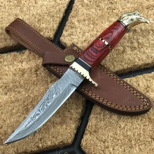 Maßgeschneidertes handgefertigtes Damaststahl Jagd Bowie Messer mit Ledermantel - Bild 1 von 6