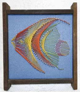 Vintage Pin & Thread Art Fish Wall Decor BOHO Hanging Nail & String Art - Picture 1 of 11