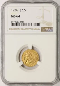 1926 $2.5 Gold Indian Quarter Eagle NGC MS64 - Picture 1 of 4