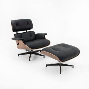 2022 Herman Miller Eames Lounge Chair and Ottoman with Black Leather and Walnut