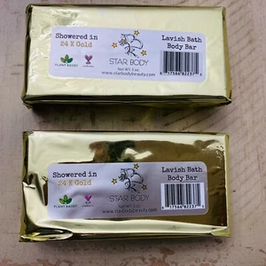 Barra corporal de oro 24 K 100% natural y hecha a mano antienvejecimiento 2 barras de jabón NUEVO - Imagen 1 de 3