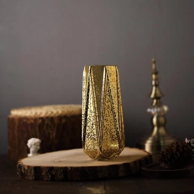 2 шт., 8-дюймовые высокие золотые геометрические ртутные стеклянные вазы, центральные элементы для вечеринок, распродажа - Изображение 1 из 4