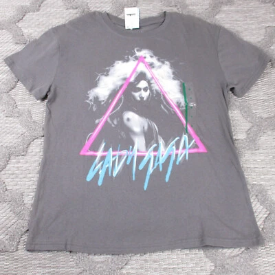 Lady Gaga Shirt Womens Medium Grey Triangle Spell Out Print Short Sleeve - Image 1 of 4