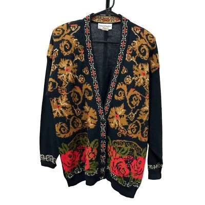 Cárdigan Suéter Tejido Vintage Norton McNaughton Patrón Floral Talla Mediana Foto 1 de 4