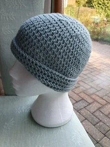 Beanie hat, New Crochet, Duck Egg, thick Merino Wool, soft brim Unisex F57 - Picture 1 of 2