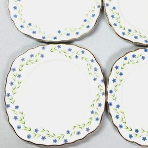 Royal Vale English Bone China Vintage FOUR Plates Blue Flowers Gold Trim 6” - Picture 1 of 7